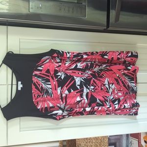Kim Rogers dress. 2x. Tropical pink and black print.